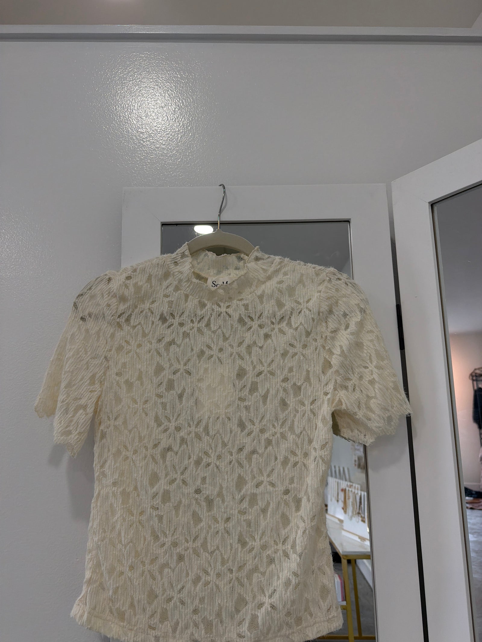 Short Sleeve Cream Lace Top