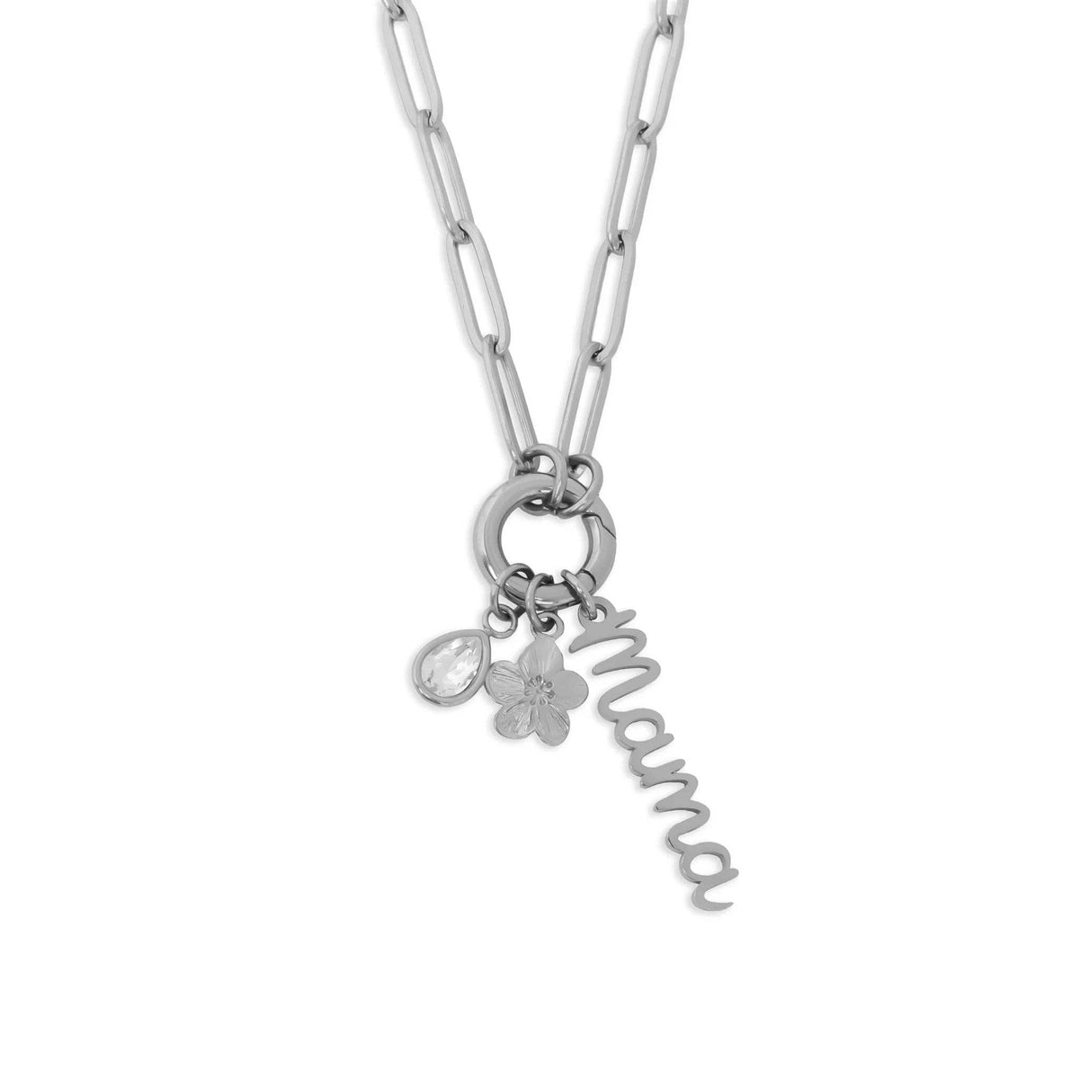 18K Gold Stainless Steel Mama Charm Holder Necklace Gift Set: Gold