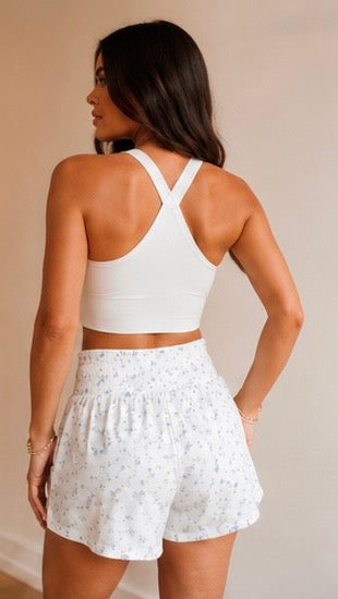 Blue Floral Flared Shorts