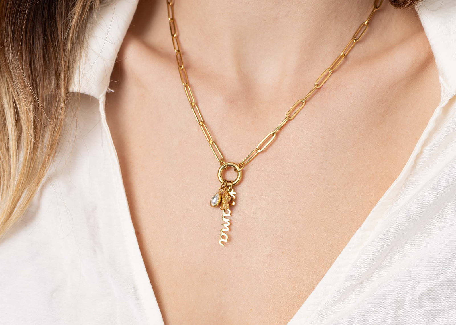 18K Gold Stainless Steel Mama Charm Holder Necklace Gift Set: Gold