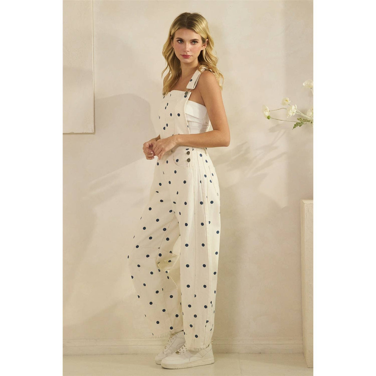 Relaxed Chic Polka Dot Overalls : Pink / L