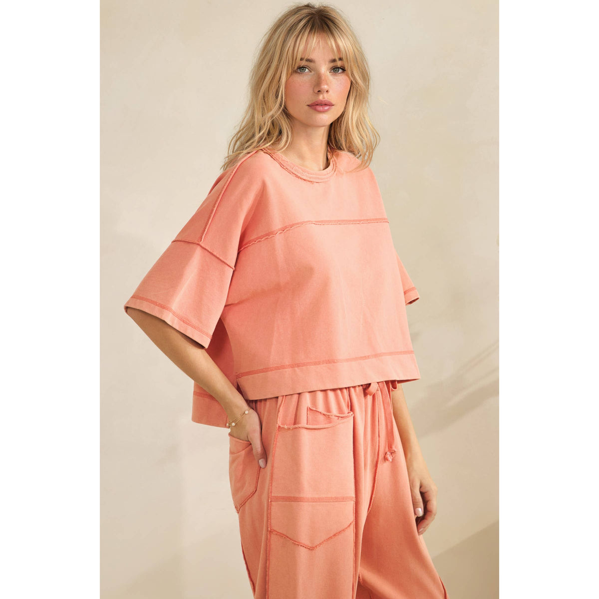 Coral Cropped Easy Top