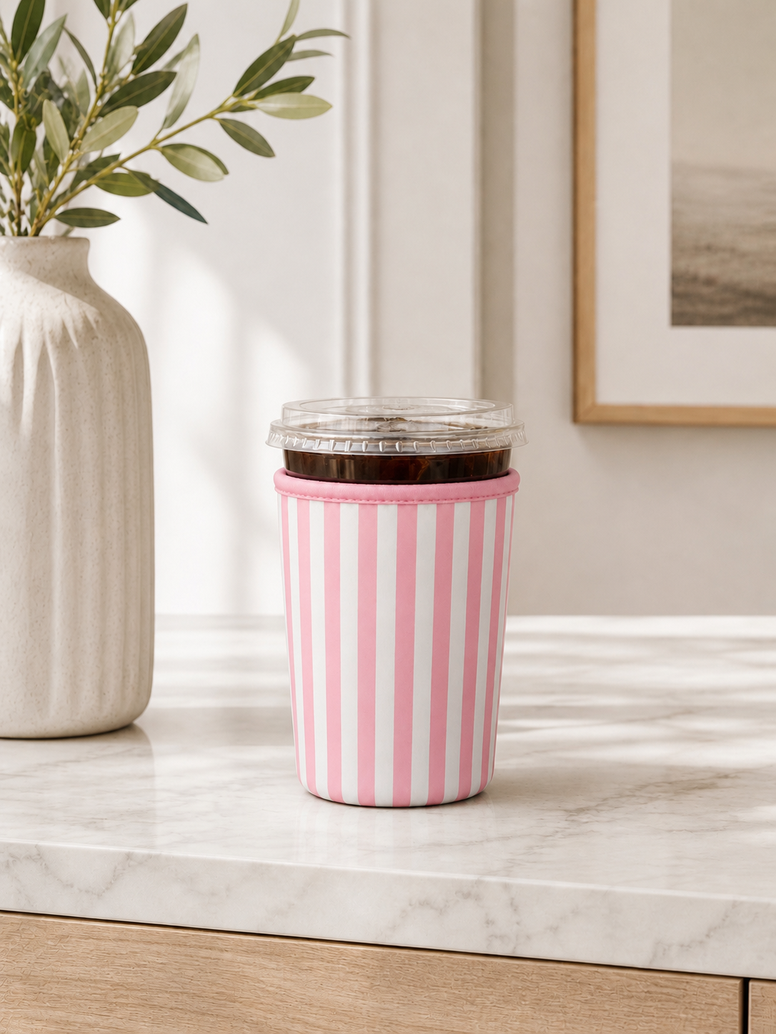 Pink Striped Drink Sleeve Cozy
