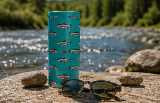 Teal Rainbow Trout Hard Cooling Can