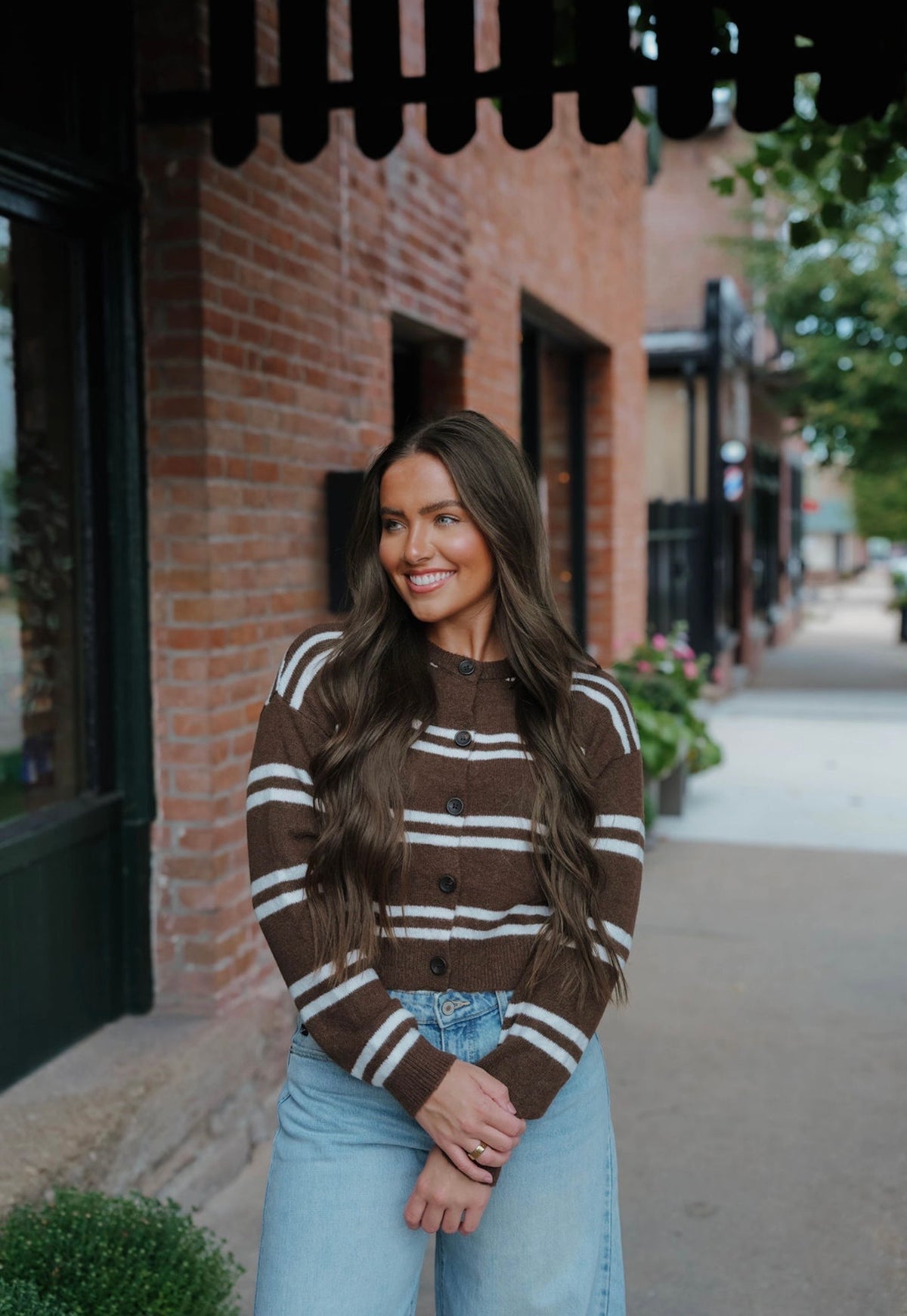 Brown Striped Button Down Sweater