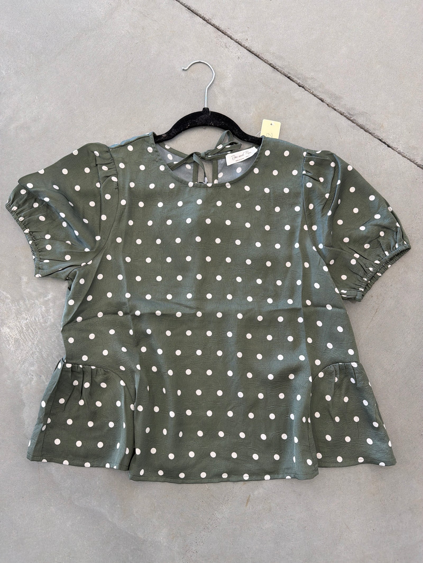 Polka Dot Peplum Blouse Green
