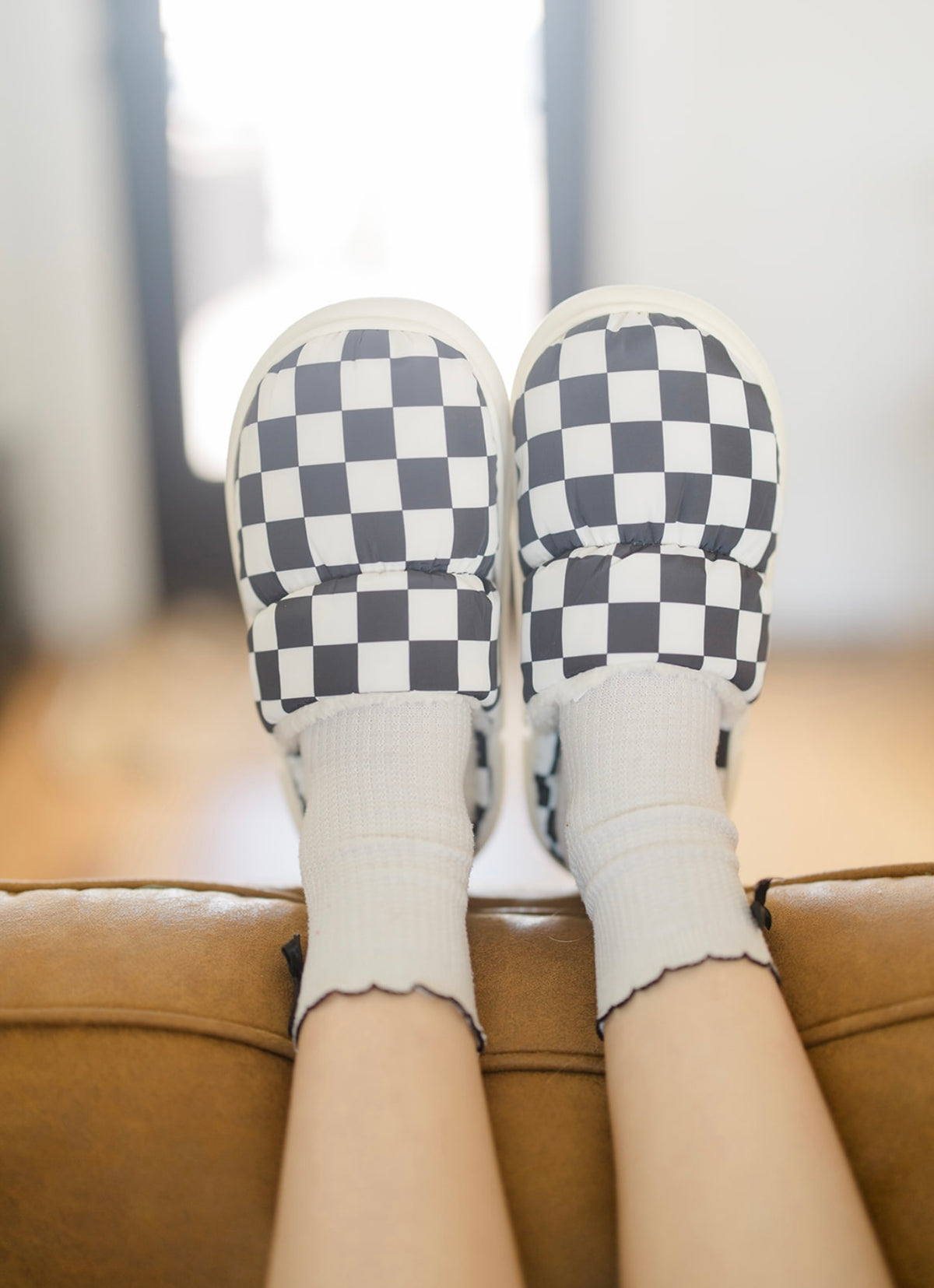 Black &amp; White Checkerboard Slippers