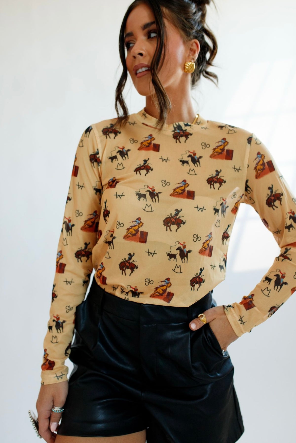 Vintage Cowboy Sheer Mock Neck Top