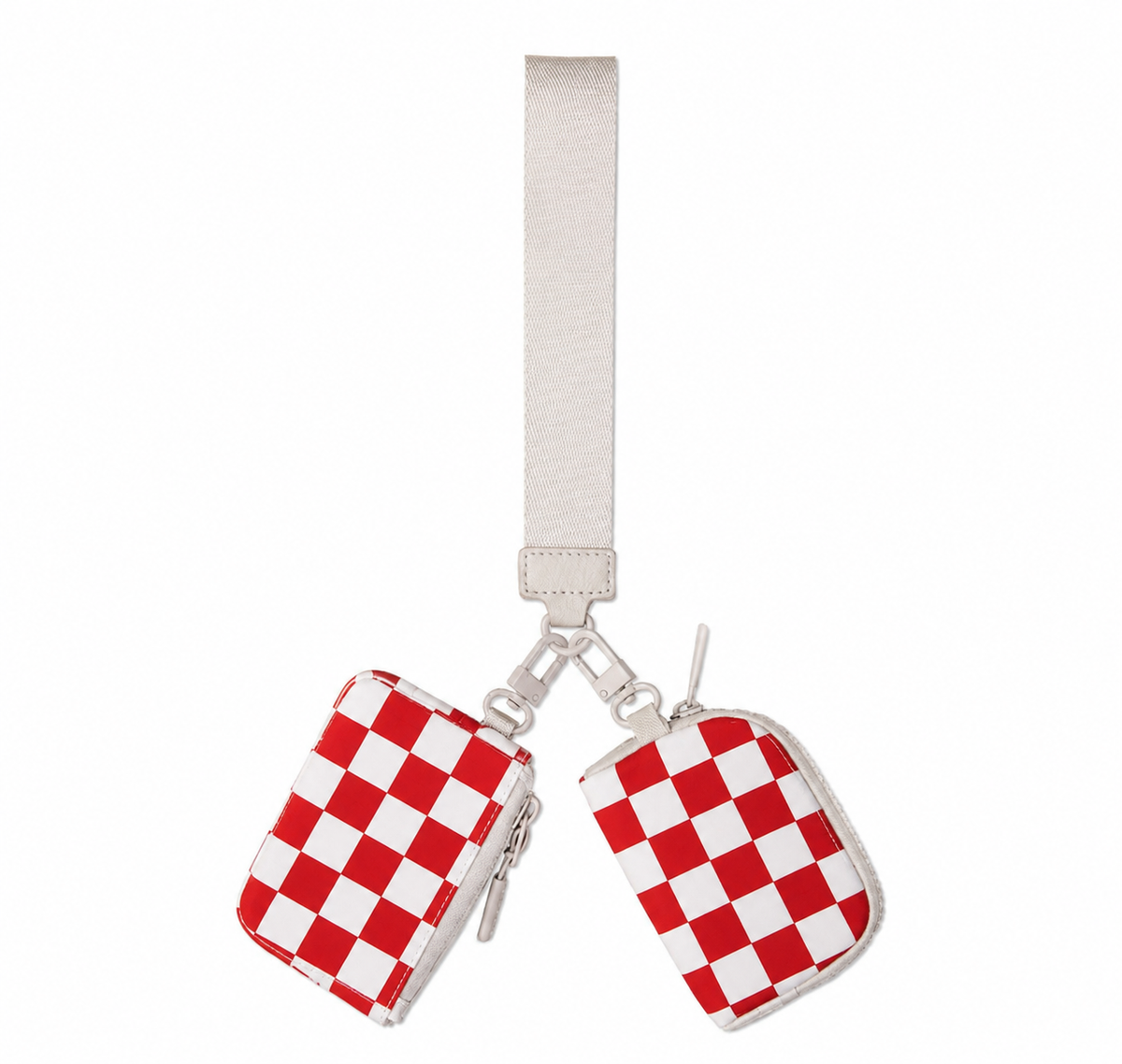 Red &amp; White Checkerboard Dual Pouch Wristlet