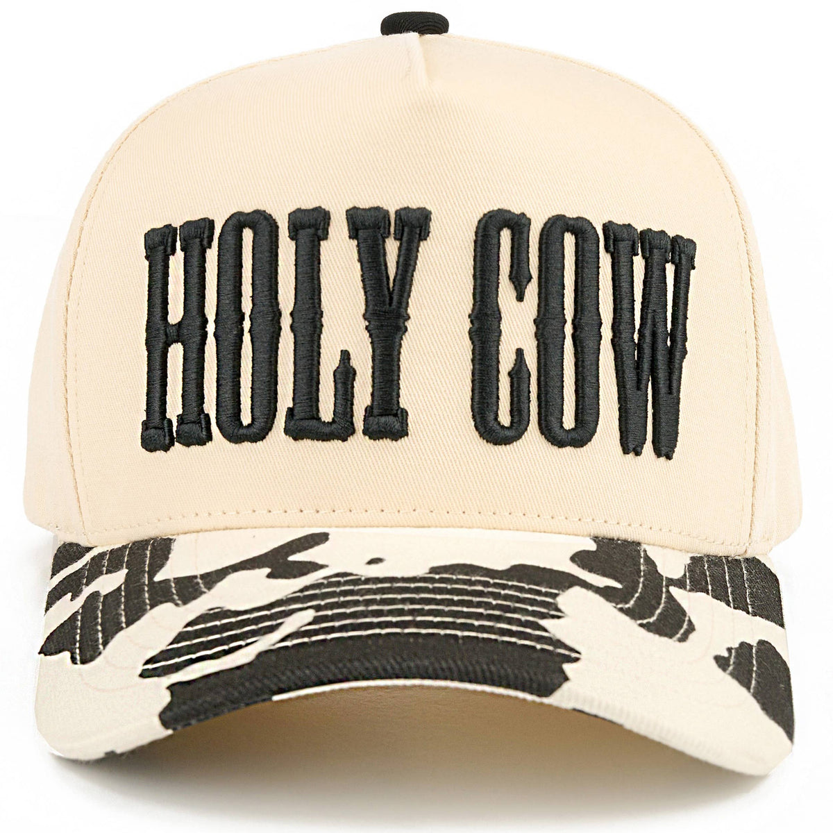 C.C HOLY COW Letter Embroidered Two Tone Trucker Hat: Black