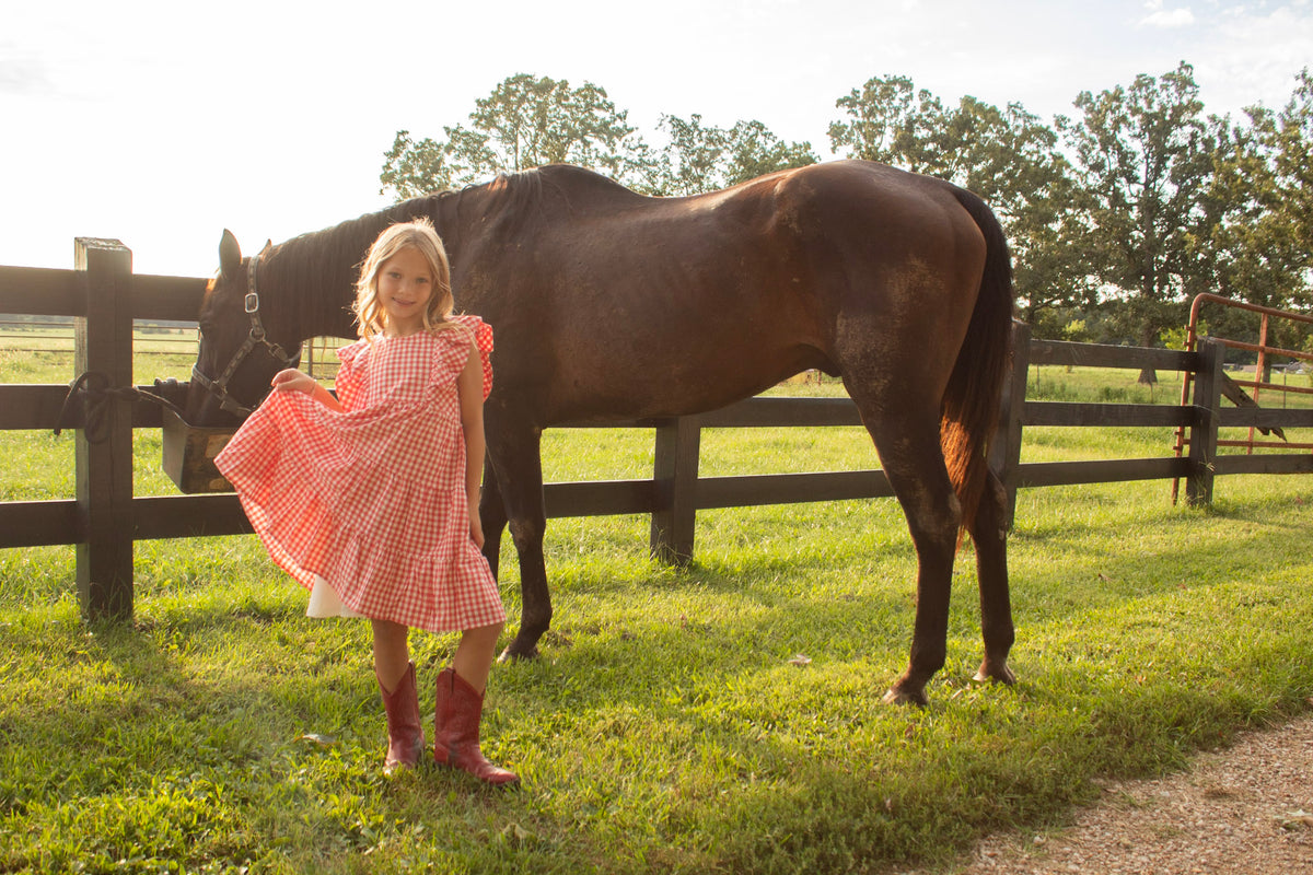 Girls Red Gingham Dress