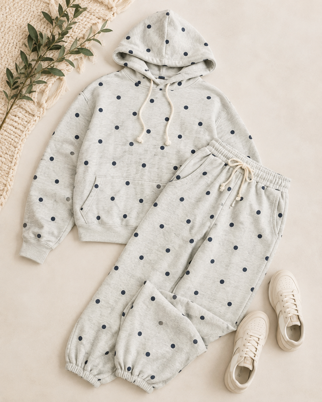 Grey &amp; Navy Polka Dot Hoodie