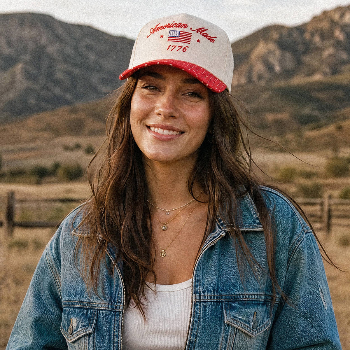 C.C AMERICAN MADE 1776 Letter on Two Tone Trucker Hat: Red