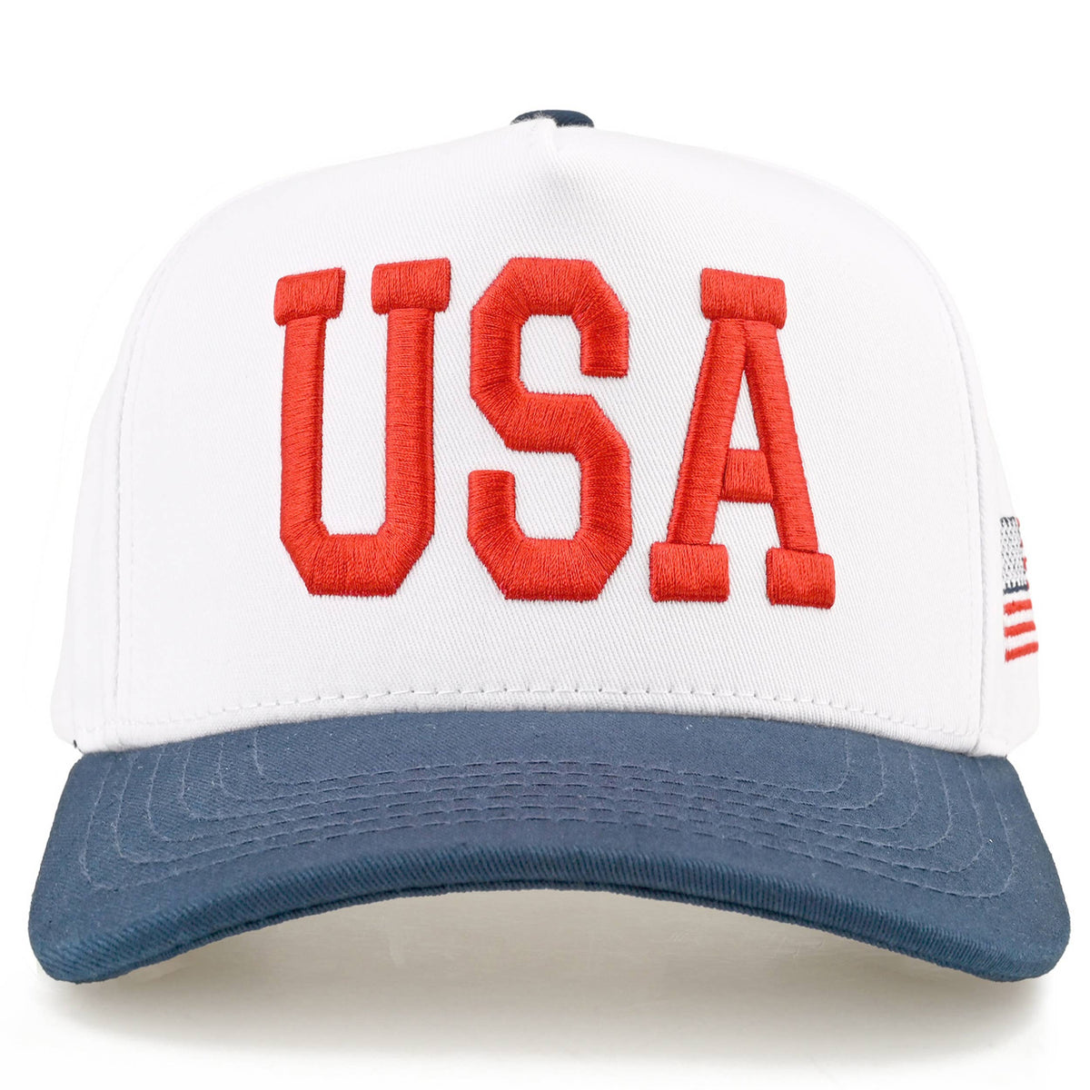 C.C White Crown Flag Letter on Two Tone Trucker Hat: Navy