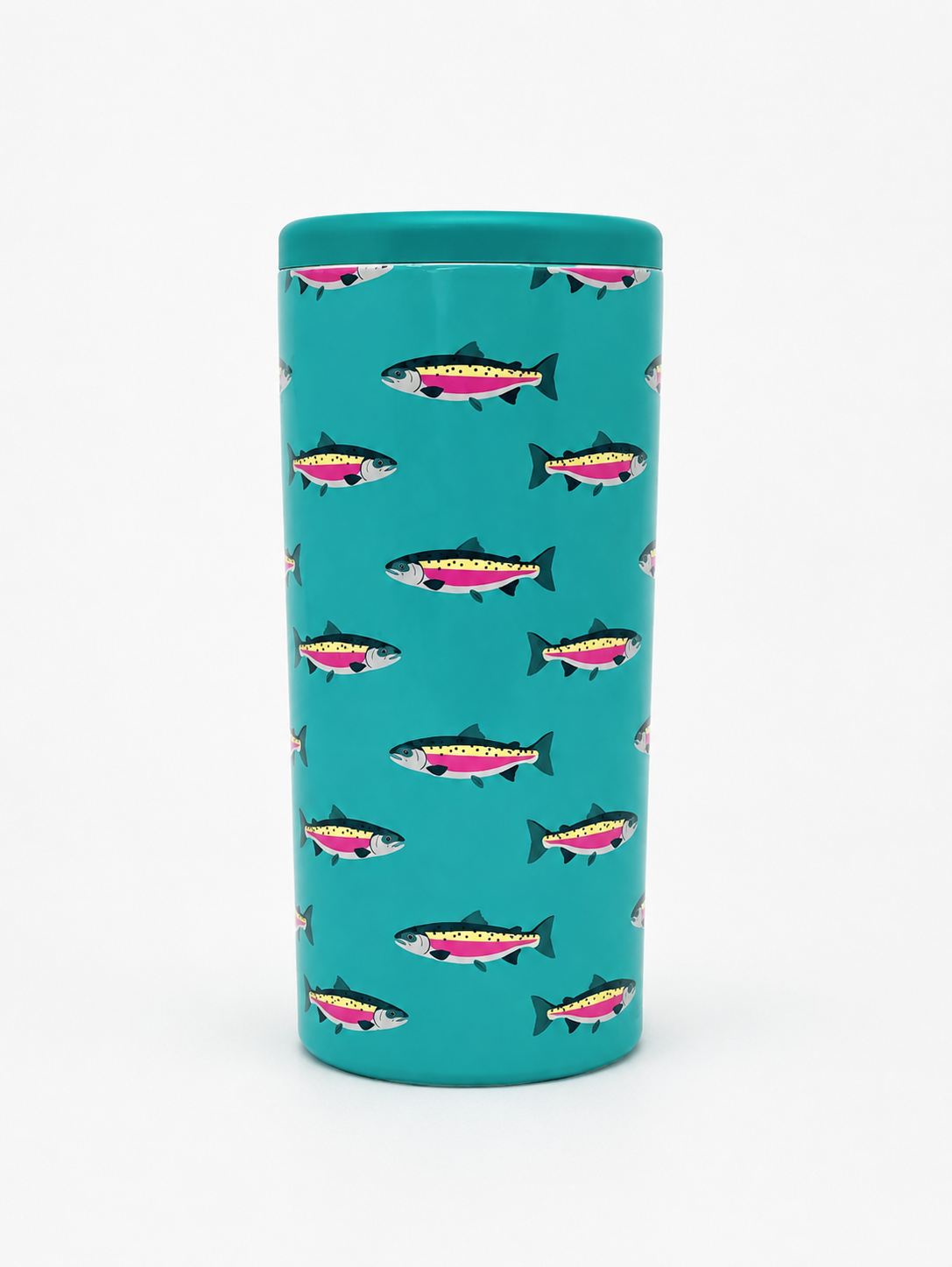 Teal Rainbow Trout Hard Cooling Can