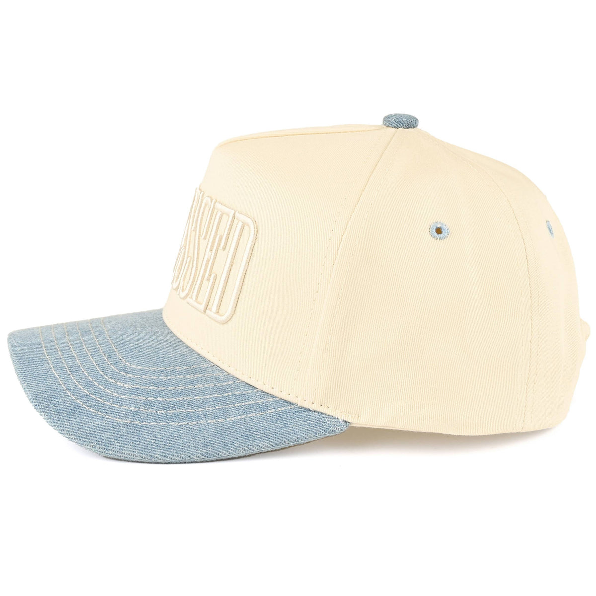 C.C BLESSED Letter Embroidered Two Tone Trucker Cap: Light Pink