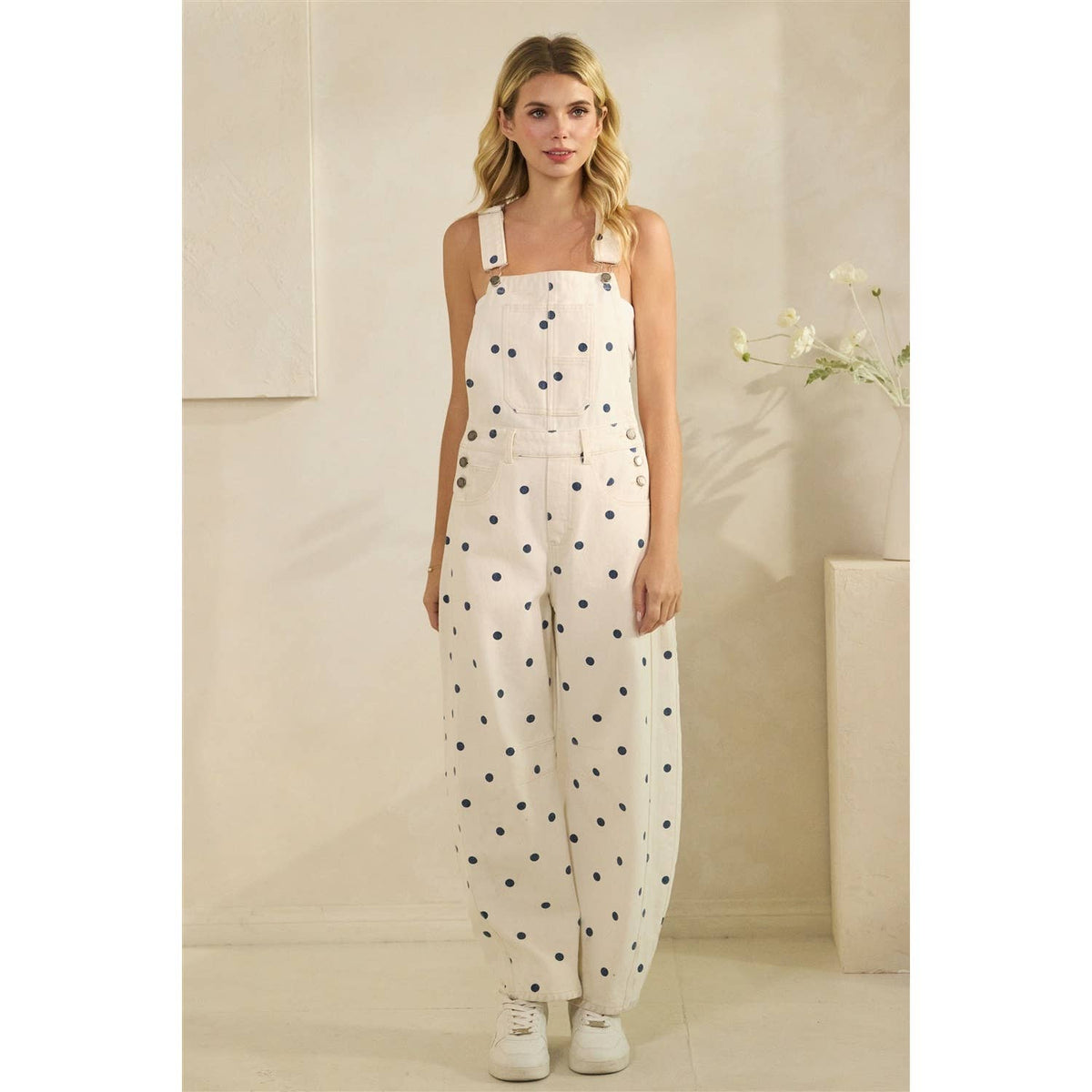 Navy Relaxed Chic Polka Dot Overalls