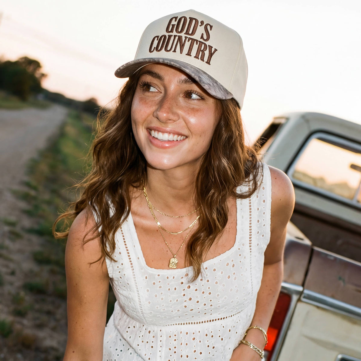 C.C GOD'S COUNTRY Letter on Two Tone Trucker Hat: DKM