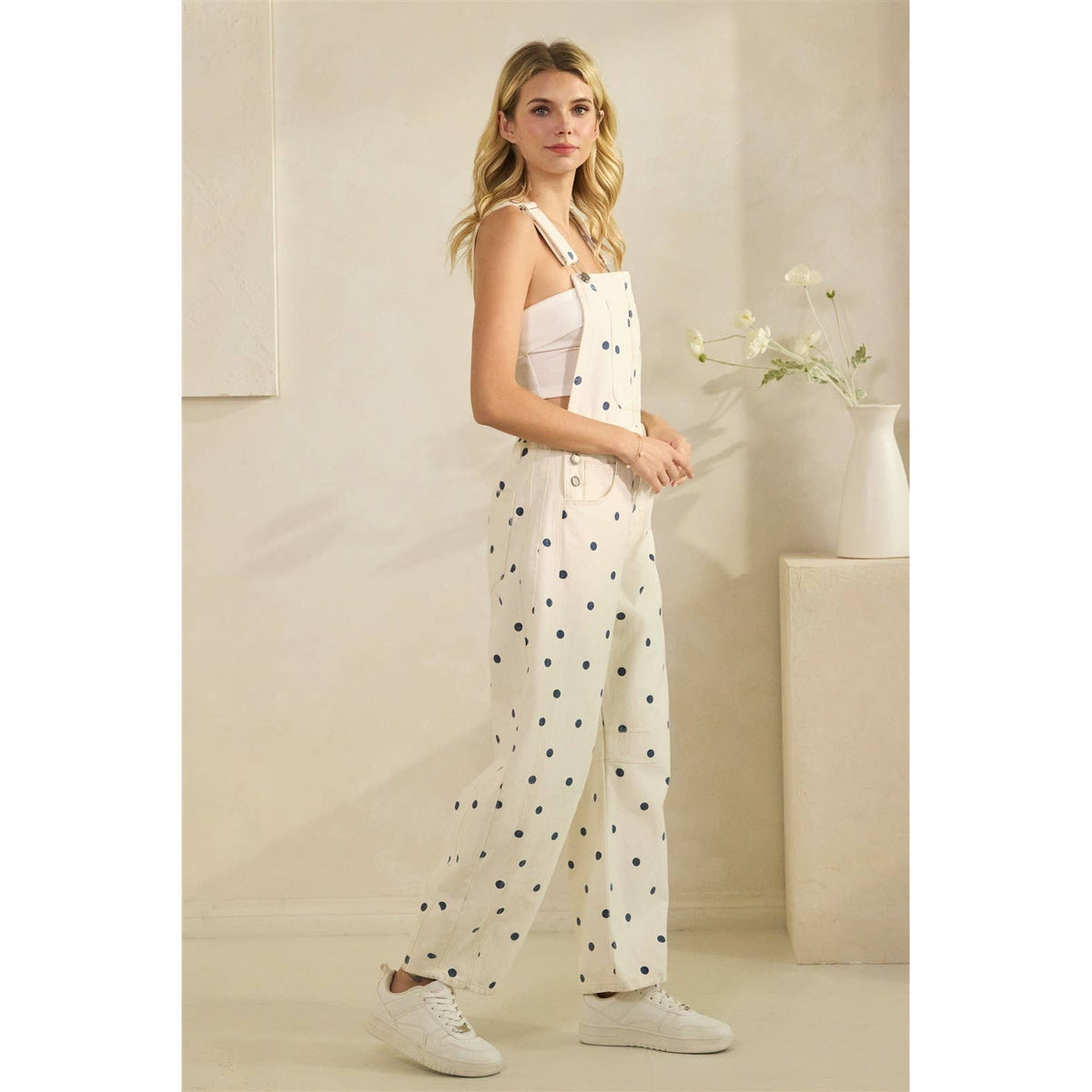 Navy Relaxed Chic Polka Dot Overalls