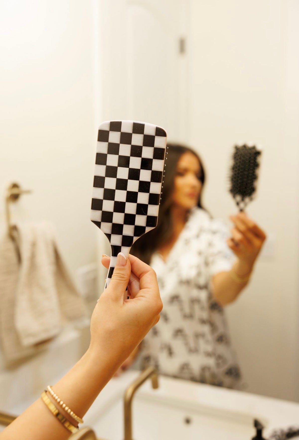Checkerboard Black &amp; White Hairbrush