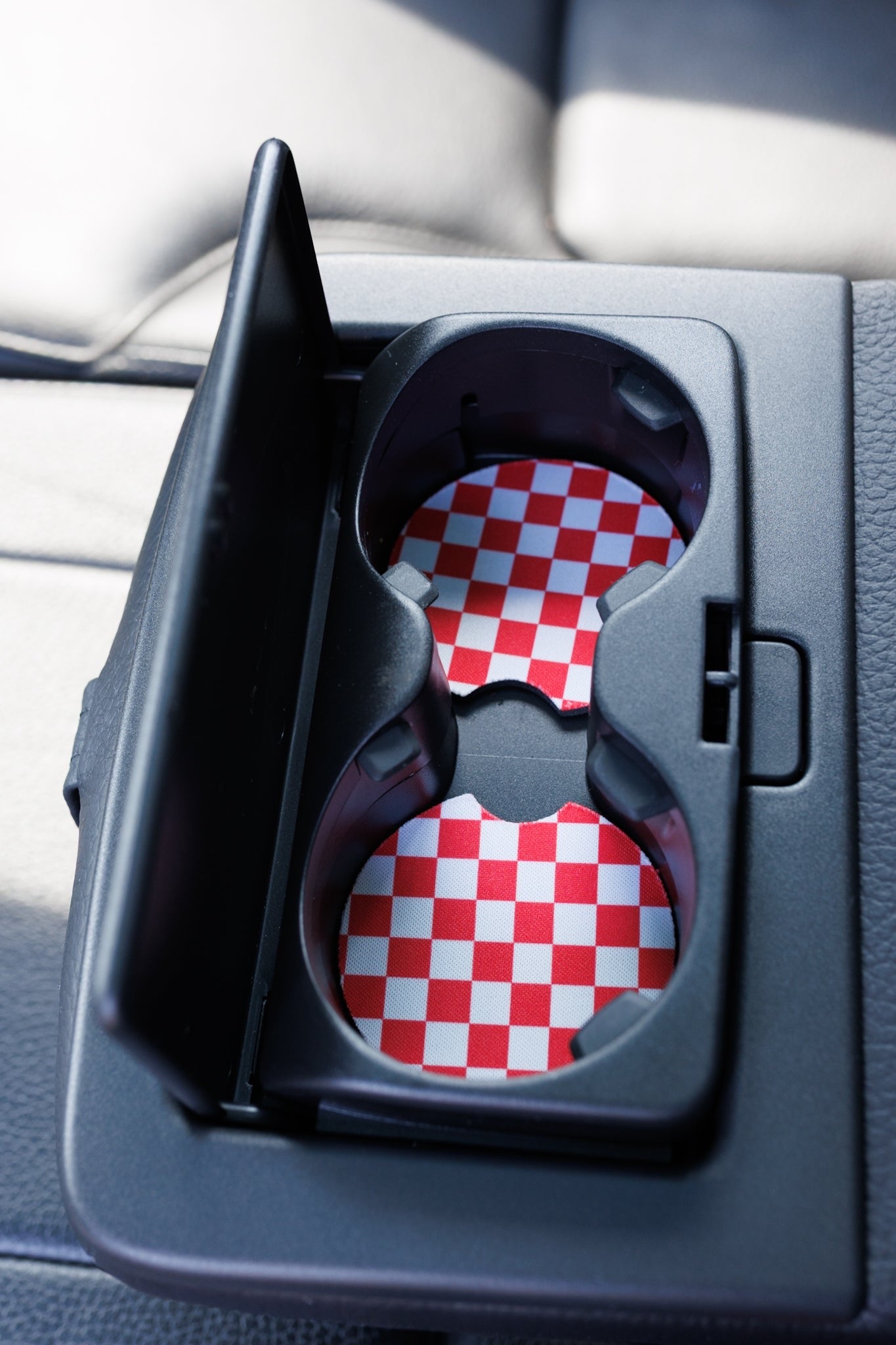 Checkerboard Red & White Car Coasters 2-Pack