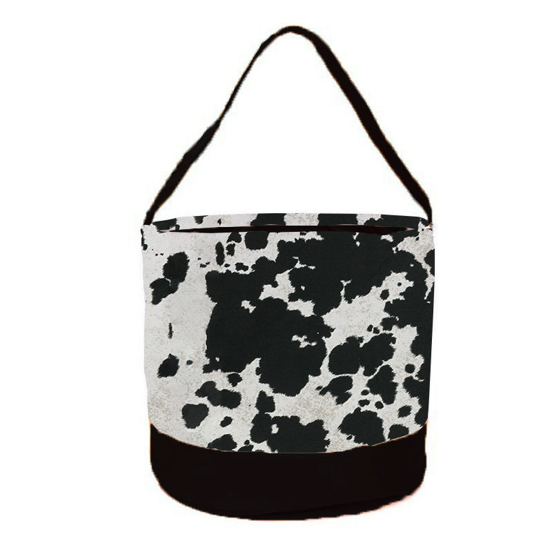 Black Cowhide Halloween Trick or Treat Bucket