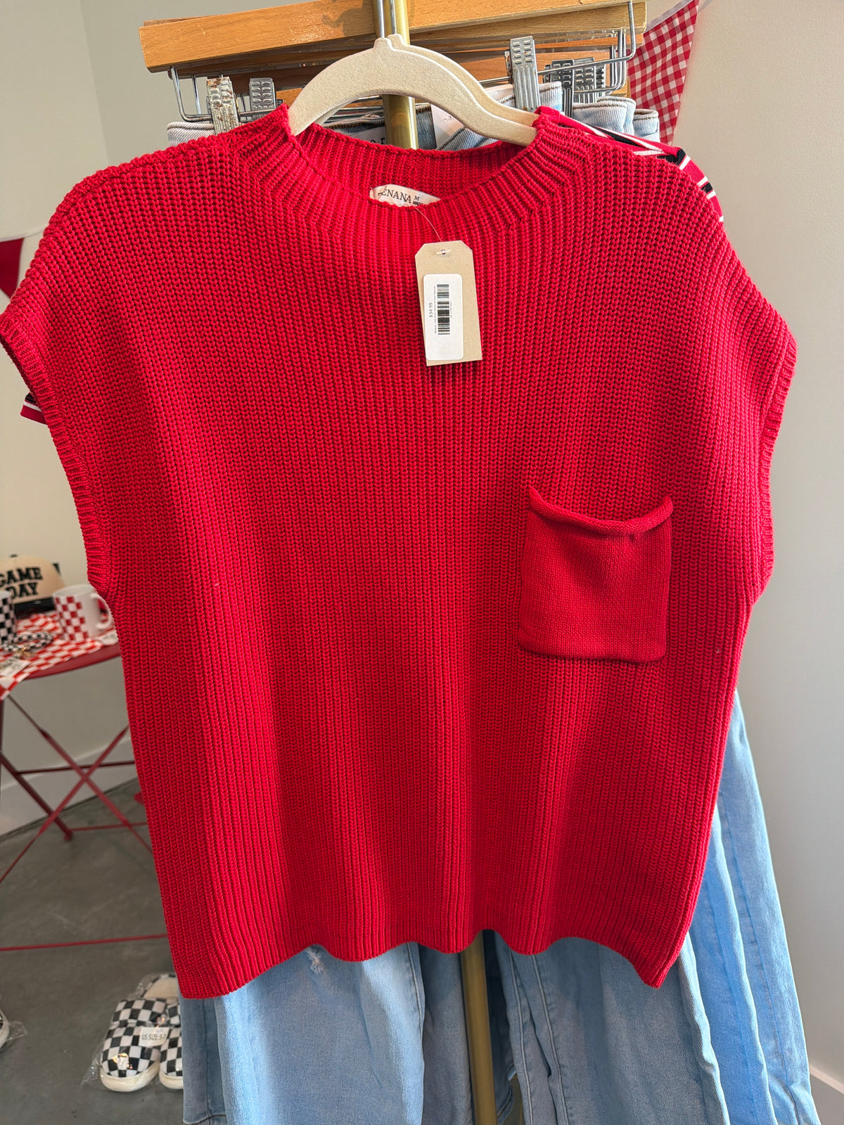 Red Short Sleeve Knitted Sweater