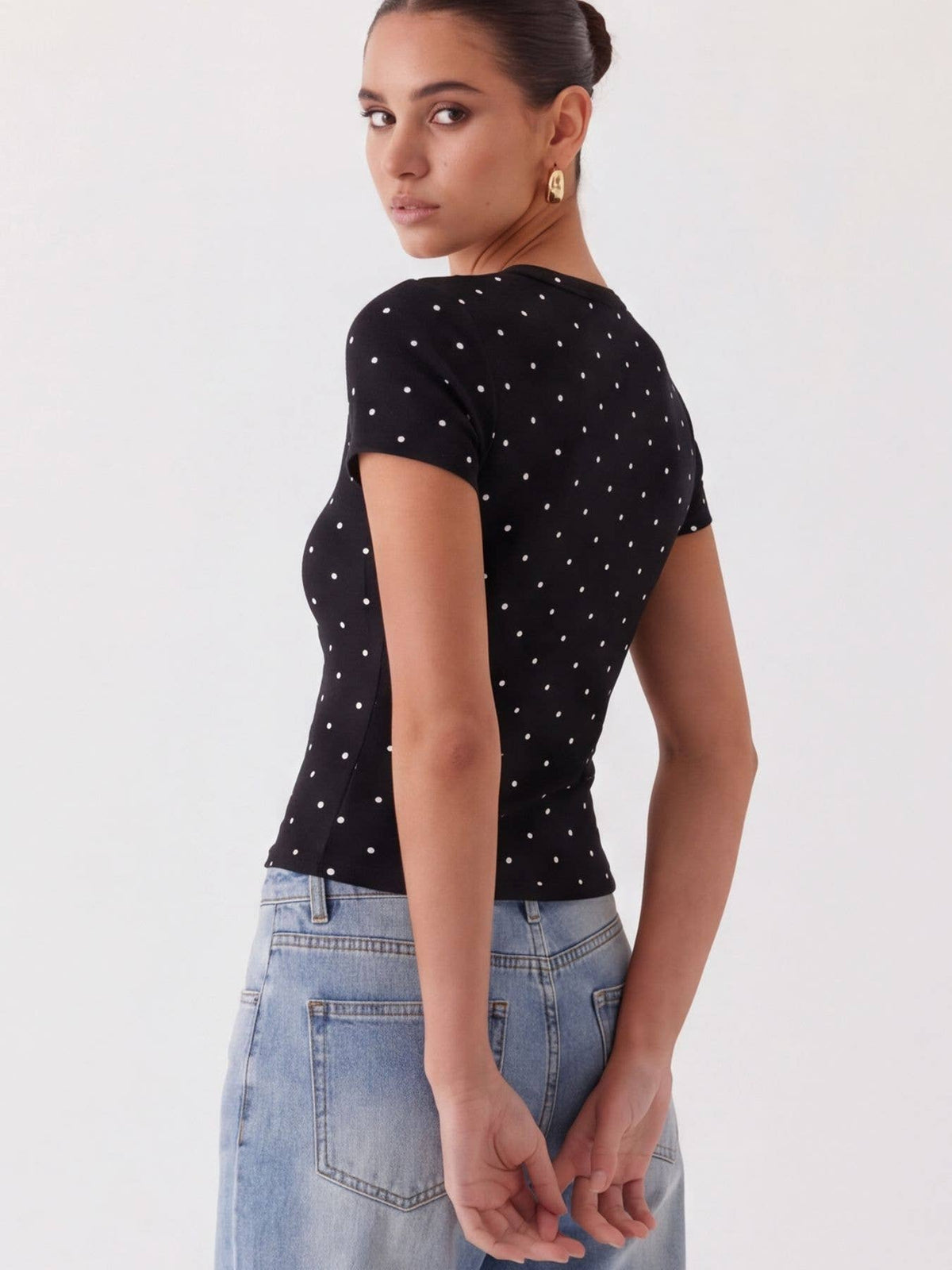 Ribbed Polka Dot Fitted Short Sleeve T-Shirt: Red