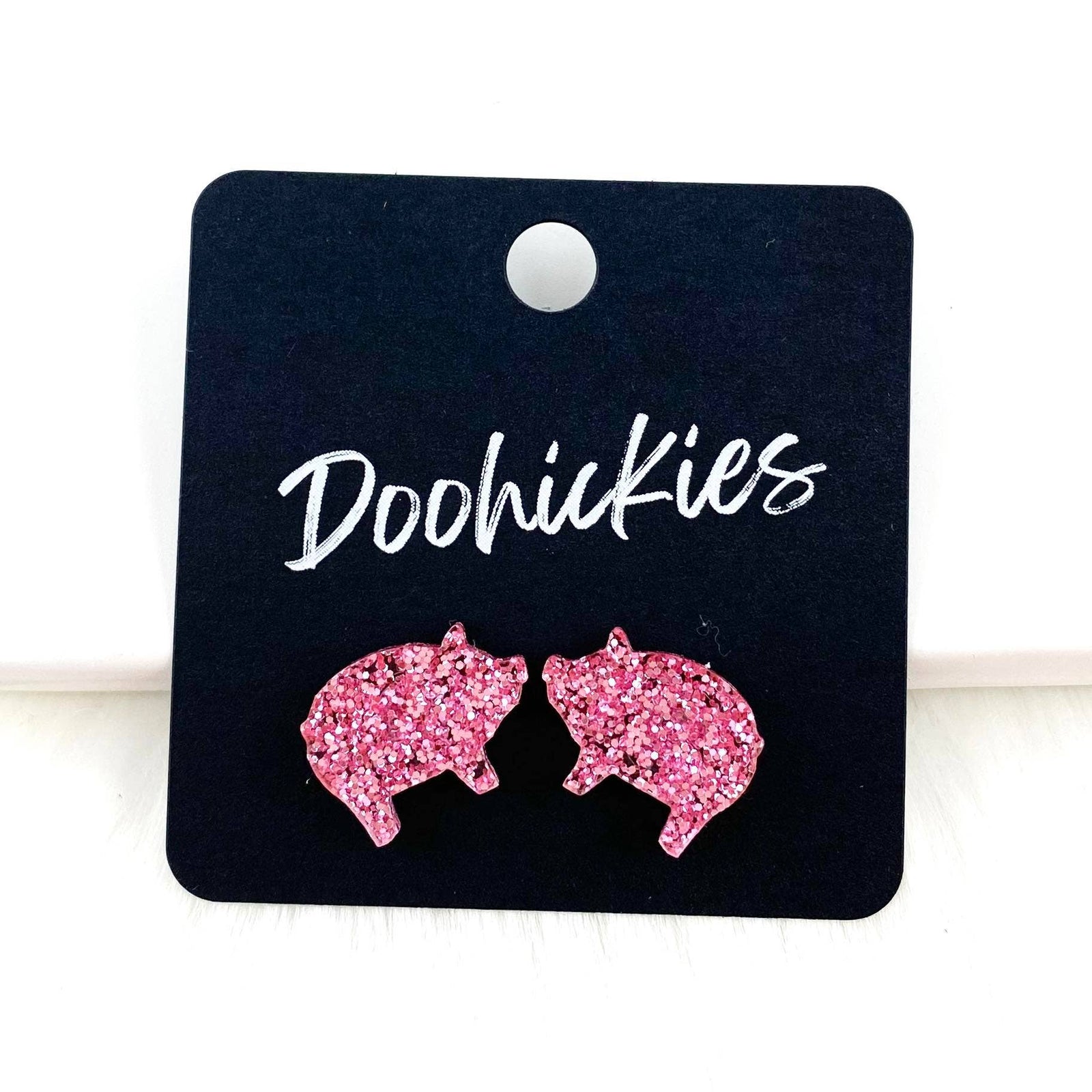 Show Animal Studs - Western Earrings: Pink Glitter Pigs