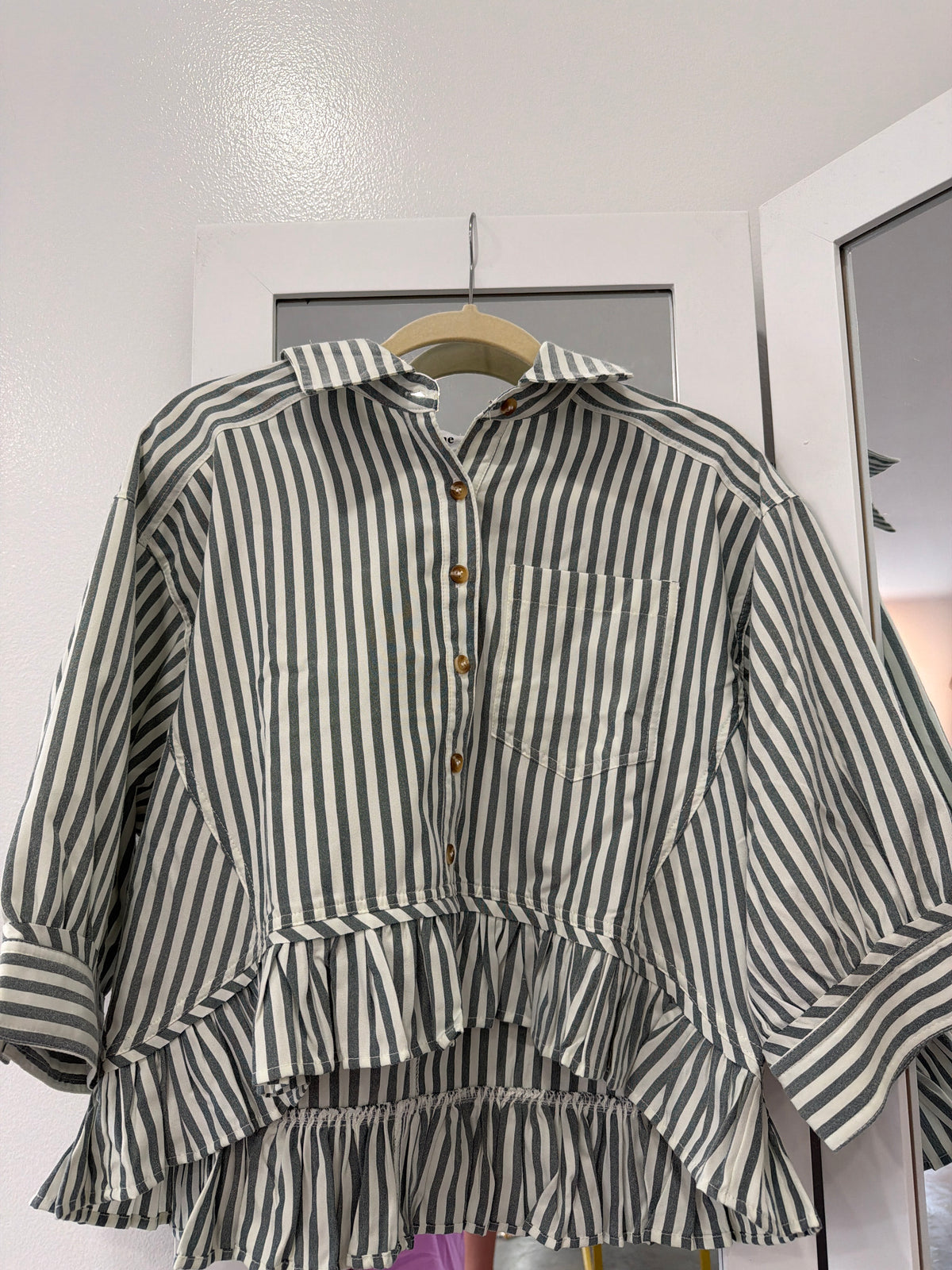 Striped Ruffle Flowy Shirt