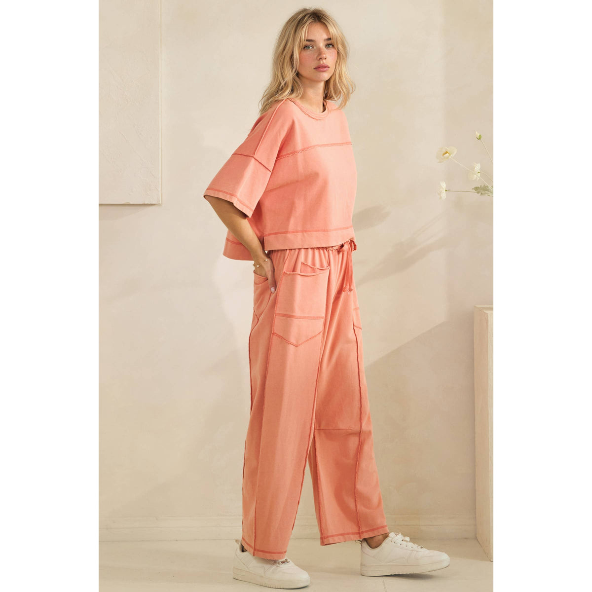 Coral Cropped Easy Top