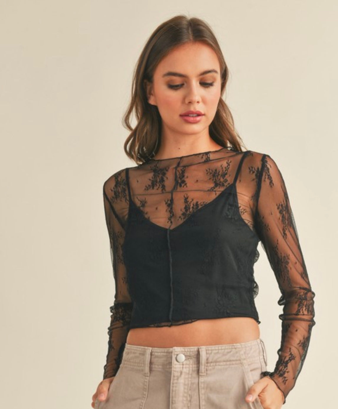 Black Lace Top with Lining Insert