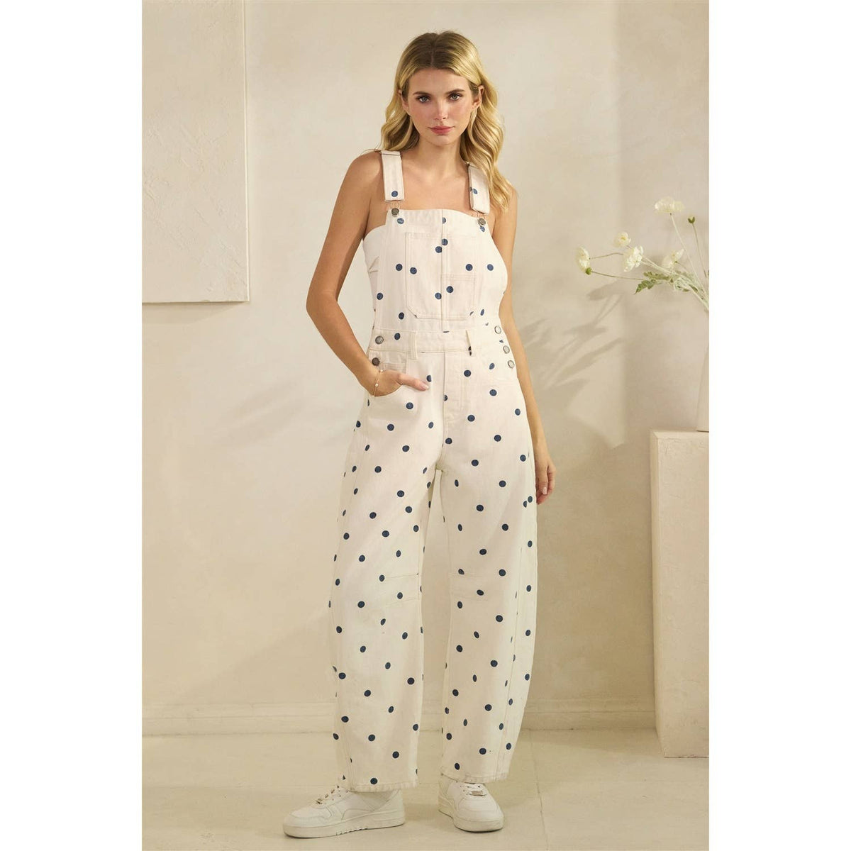 Relaxed Chic Polka Dot Overalls : Pink / L