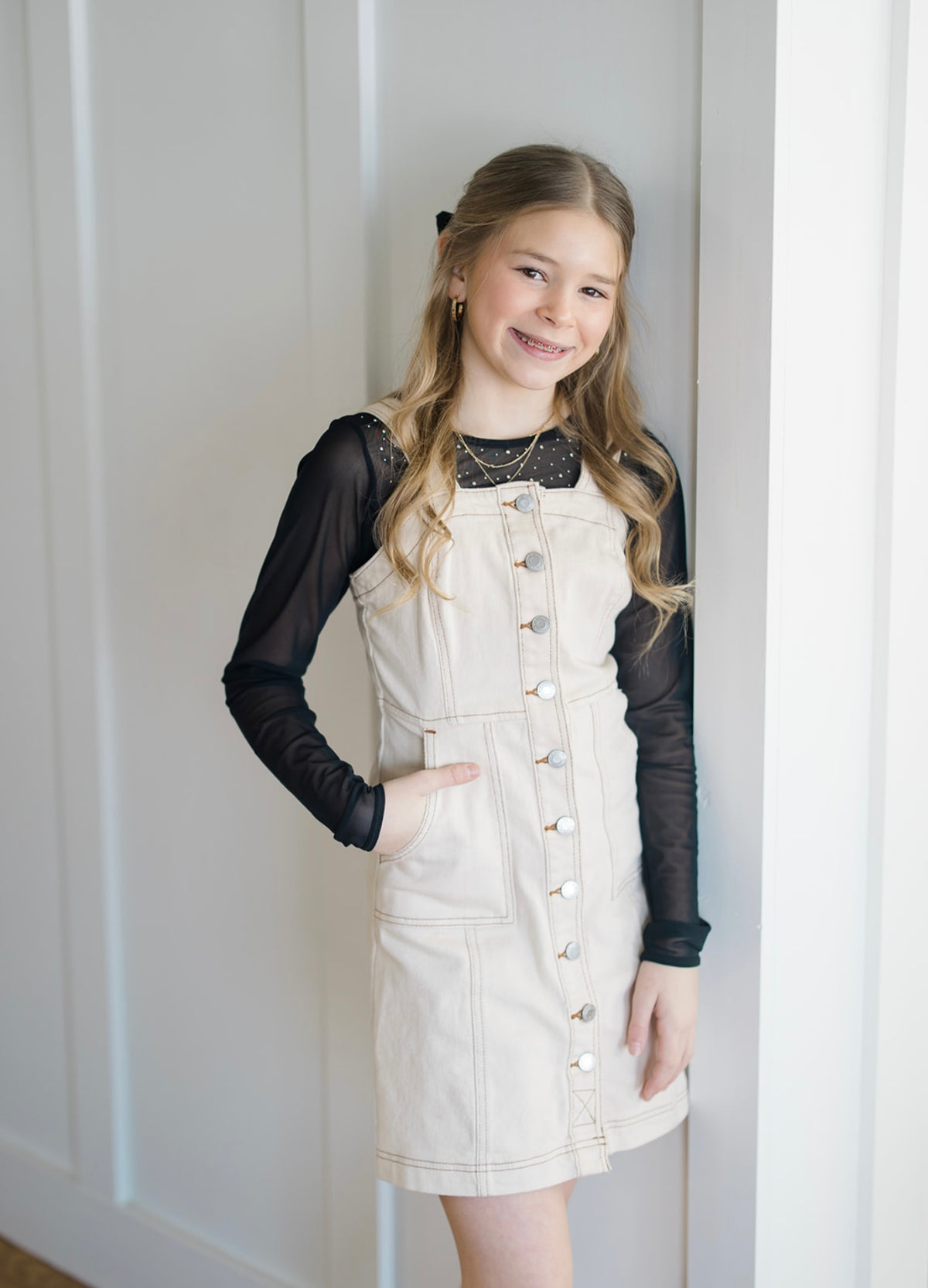 Black Rhinestone Studded Mesh Layering Top