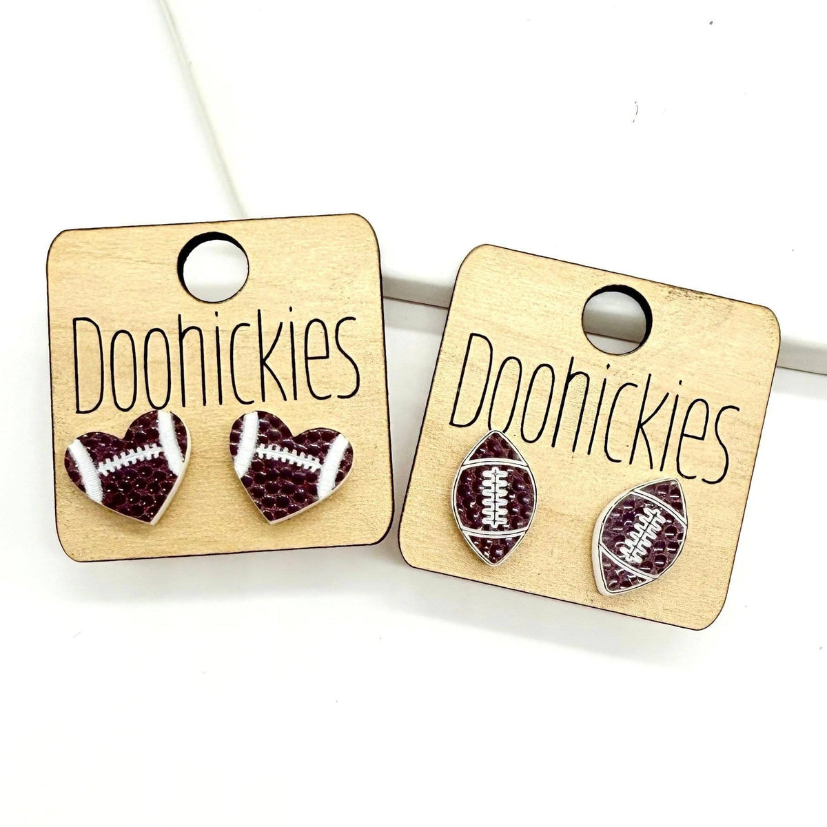 Textured Football Stud Collection - Sports Earrings - 2 Options: Heart