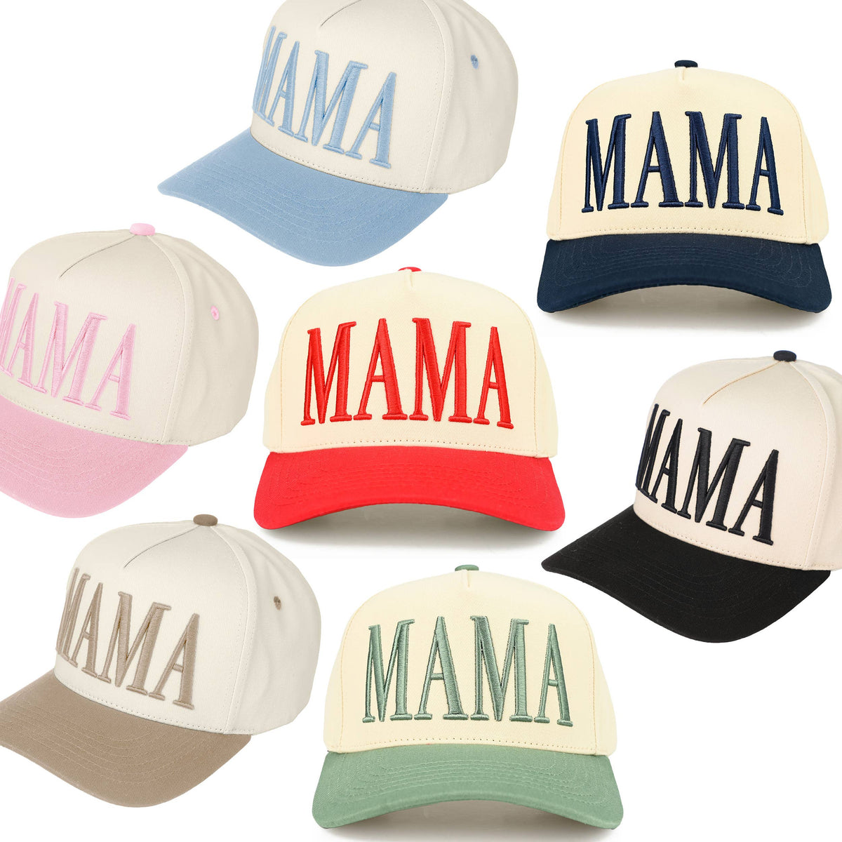 C.C MAMA Letter embroidered Snapback Trucker Hat: Navy