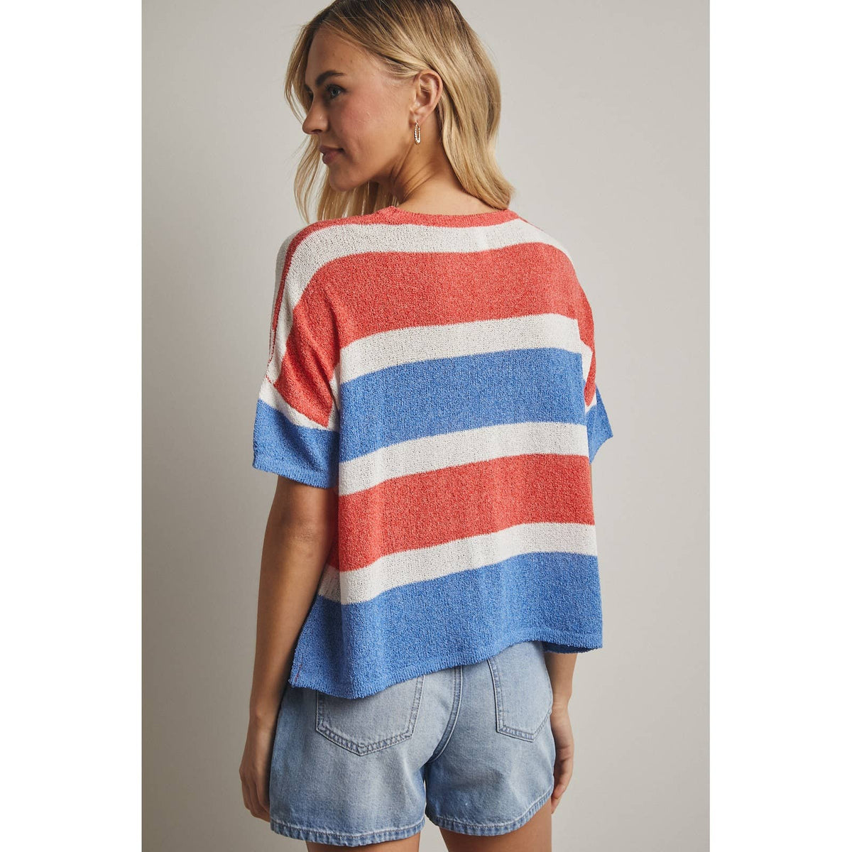 STRIPED BOXY SWEATER TOP / WL25-11701: RED/BLUE / L