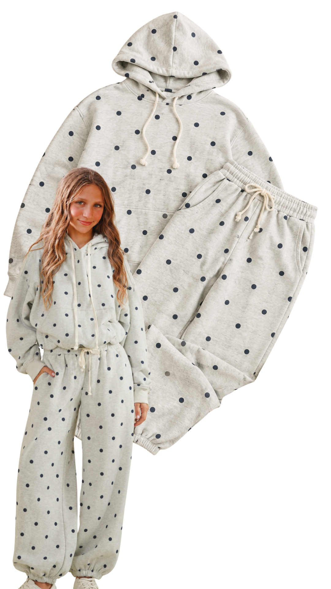 Grey &amp; Navy Polka Dot Hoodie