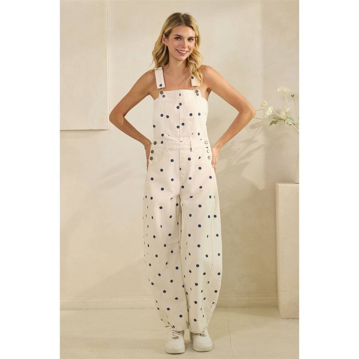 Relaxed Chic Polka Dot Overalls : Pink / L