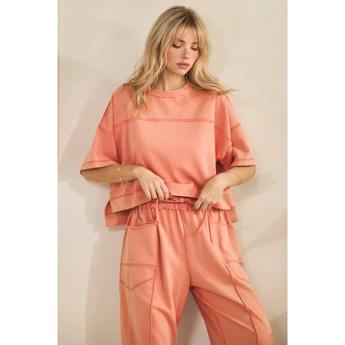 Coral Cropped Easy Top