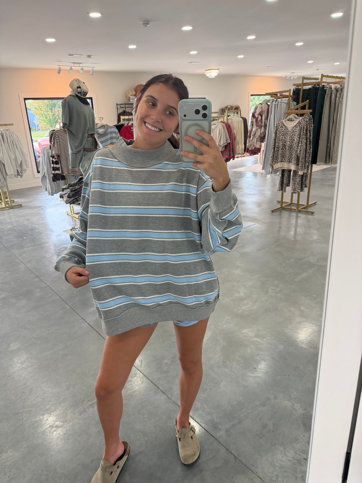 Blue and Grey Mockneck Sweatshirt