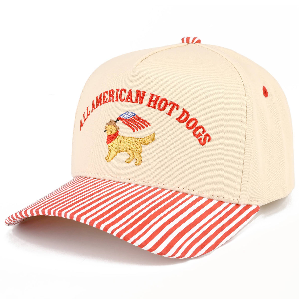 C.C ALL AMERICAN HOT DOGS Letter on Two Tone Trucker Hat: Red