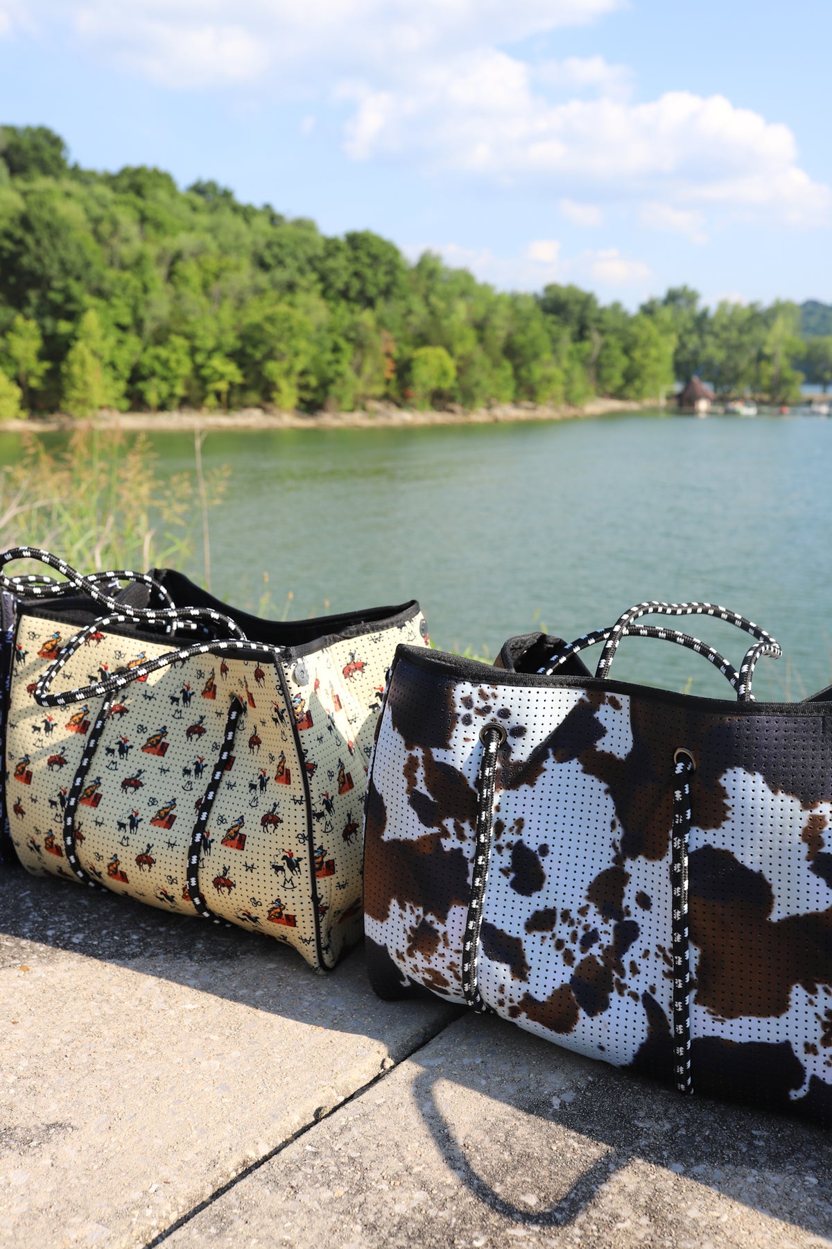 Beach Hand Bag in Black Cowhide