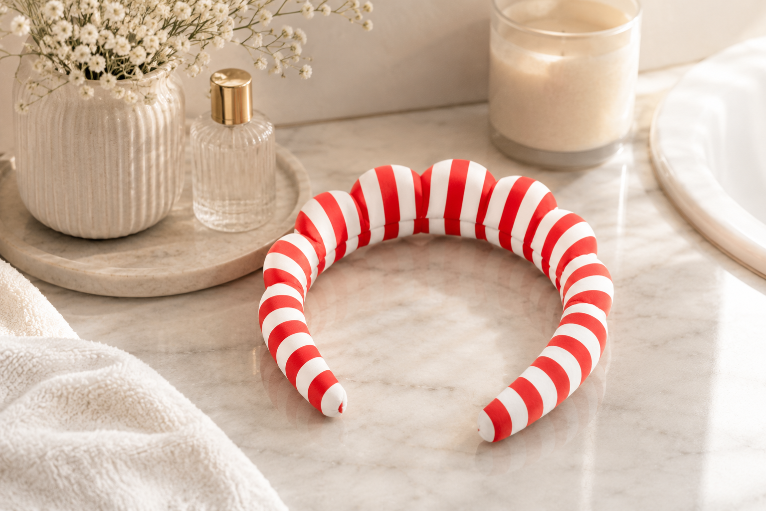 Red Striped “Get Ready With Me” Headband