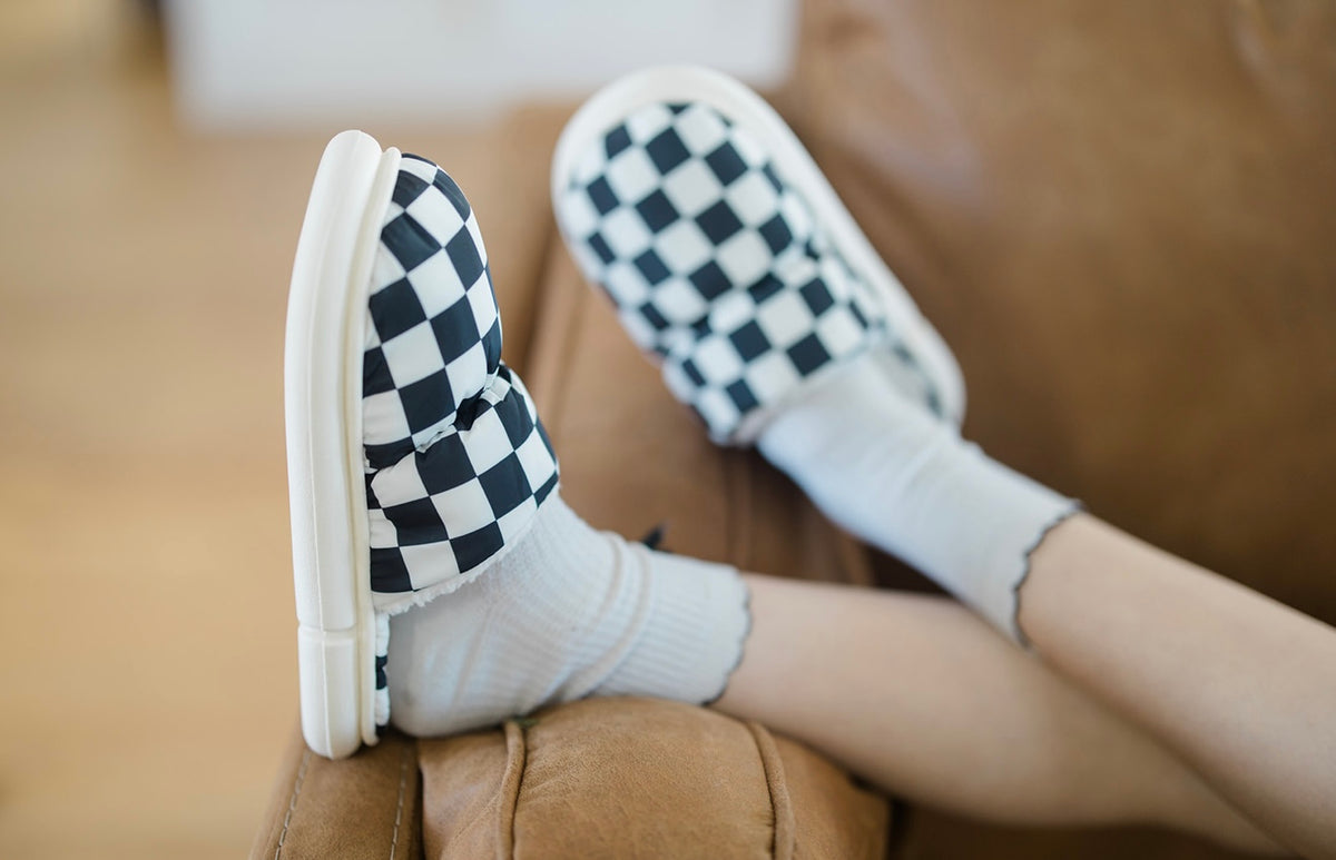 Black &amp; White Checkerboard Slippers