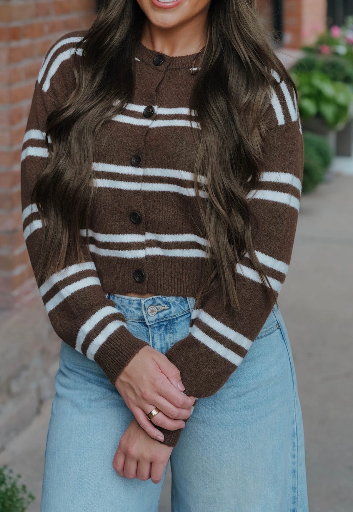 Brown Striped Button Down Sweater