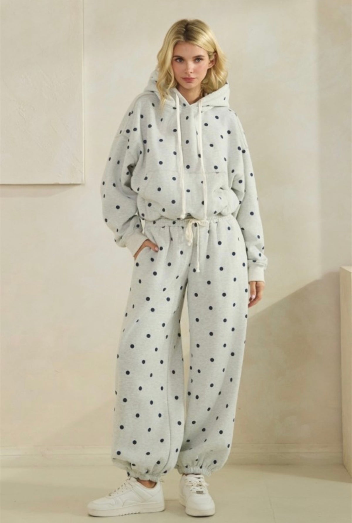 Grey &amp; Navy Polka Dot Hoodie