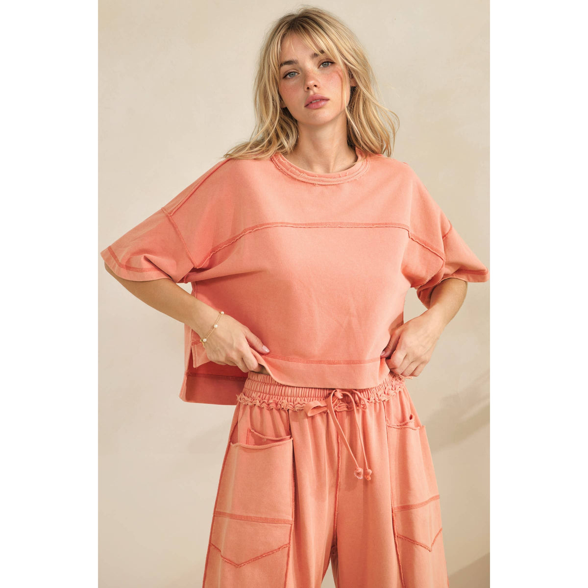 Coral Cropped Easy Top