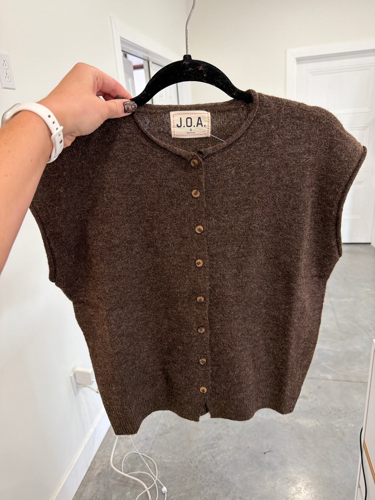 Brown Short Sleeve Button Down Sweater