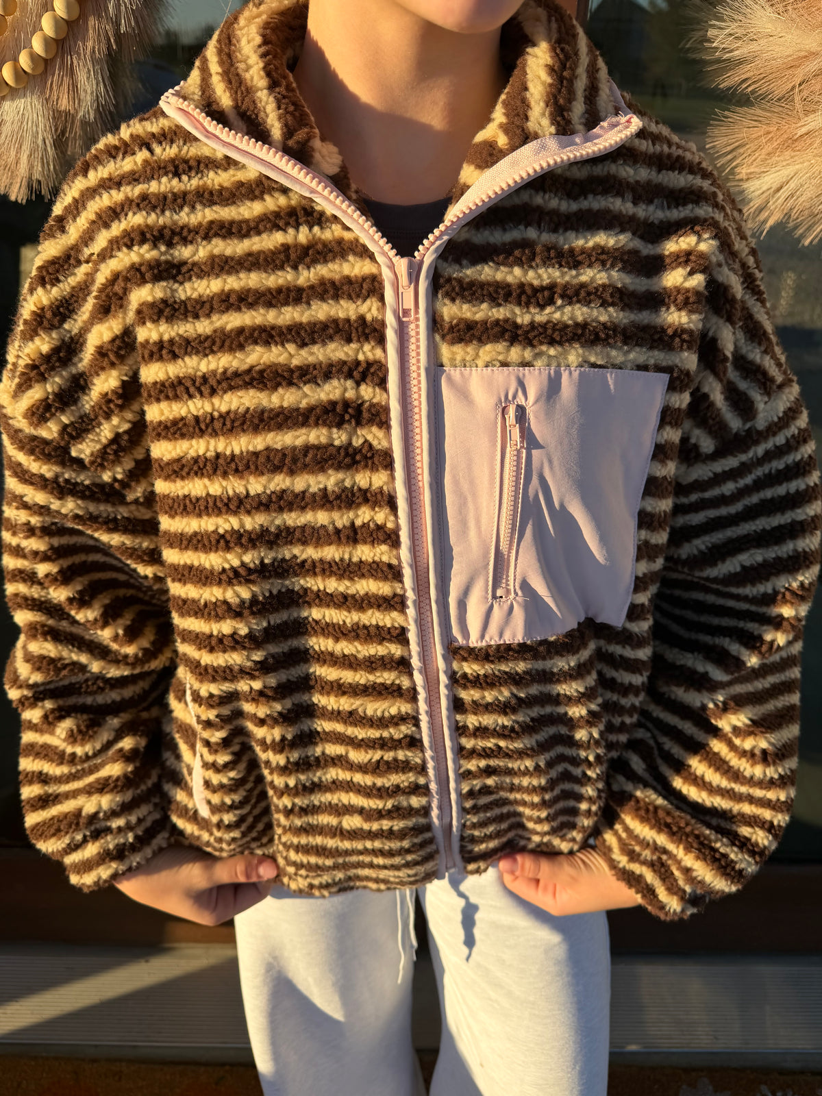 Striped Contrast Oversized Fleece
